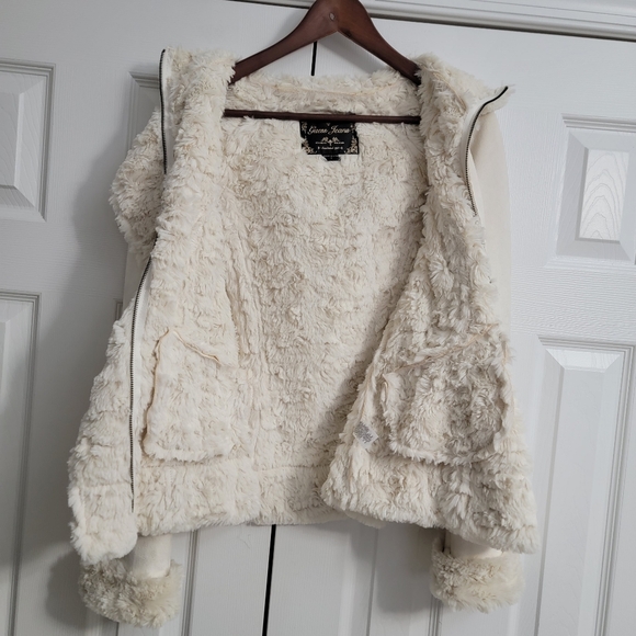 Guess Jeans Cream Sherpa Lined Hooded Jacket Women's Size Large - Picture 2 of 13